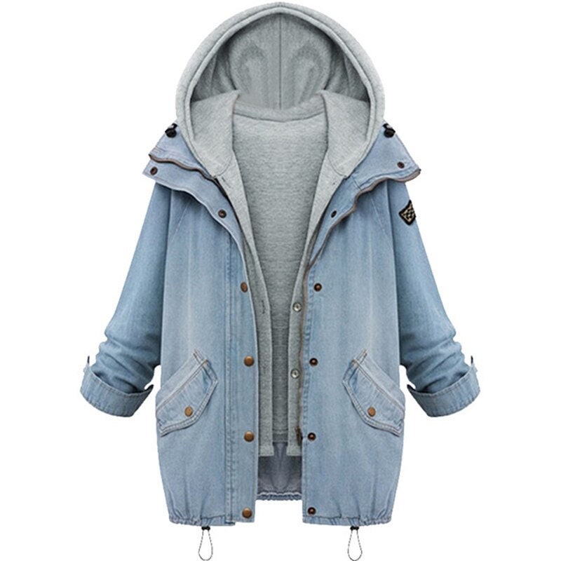 Oakley Hooded Denim Jacket With Plaid Contrast (Light Indigo) · NanaMacs
