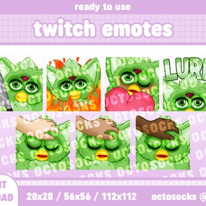 5 Emotes | Furby | 90er | Retro | Grün | Twitch | Zwietracht | Lurk | Kopfknopf | Niedliche | Emote | Sofort einsatzbereit