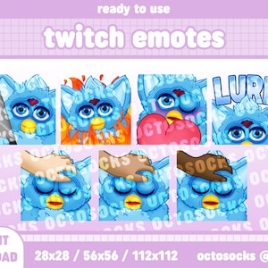 5 Emotes | Furby | 90s | Retro | Blue | Twitch | Discord | Lurk | Head Pat | Cute | Emote | Ready To Use