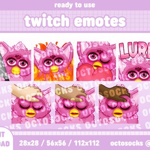 5 Emotes | Furby | 90er | Retro | Rosa | Twitch | Zwietracht | Lurk | Kopfknopf | Niedliche | Emote | Sofort einsatzbereit