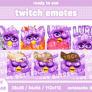 5 Emotes | Furby | 90s | Retro | Purple | Twitch | Discord | Lurk | Head Pat | Cute | Emote | Ready To Use