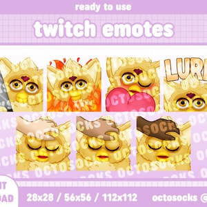 5 Emotes | Furby | 90s | Retro | Yellow | Twitch | Discord | Lurk | Head Pat | Cute | Emote | Ready To Use