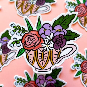 Flower Teacup - Vinyl Sticker - Floral - Teacup Sticker - Flower Sticker - Tea Time