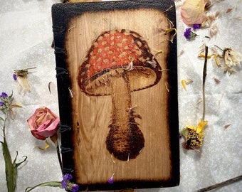 Mushroom Hand Made Wood Journal, sketchbook, drawing, painting, artist gift