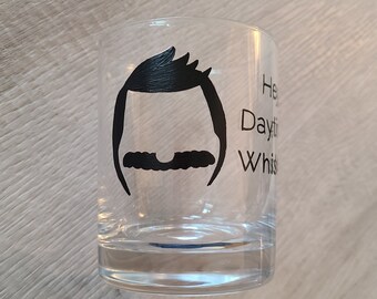 Hand Painted Bob's Burgers Bob Belcher Whiskey Glass "Hey, Daytime Whiskey" 11oz. Bourbon Glass
