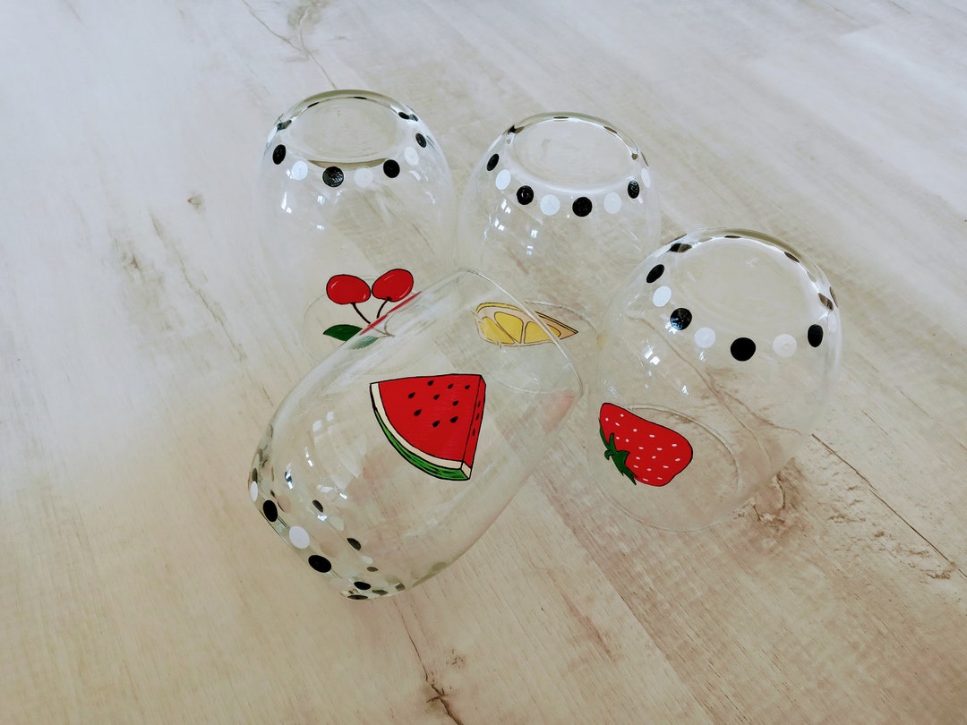 Hand Painted Custom Fruit Wine Glasses. Set of 4/ Perfect Gift Etsy
