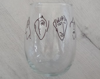 Hand Painted Custom Beatles Wine Glass or Pint Glass / John Lennon, Paul McCartney, Ringo Starr, George Harrison