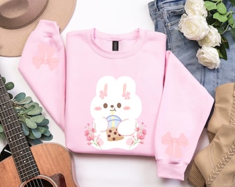 Suéter de conejito Boba, suéter kawaii lindo, suéter de té de burbujas, sudadera de conejito kawaii, sudadera de conejito Boba, ropa Harajuku, regalo