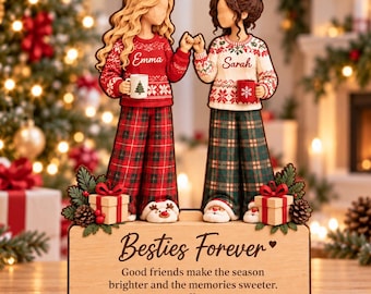 Personalized Besties Forever Christmas 2D Wooden Block, Best Friends Promise, Soul Sister Birthday Gift, Christmas Gift Friend Keepsake Sign