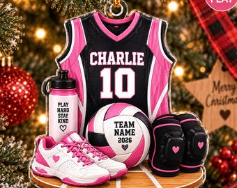 Personalized Volleyball Jersey Christmas Ornament, Custom Team Name Jersey Acrylic 2D Flat Xmas Decor, Volleyball Player Keepsake Gift
