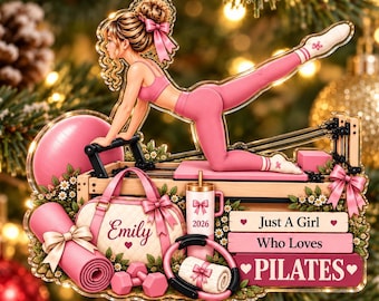 Personalized Pilates Girl Christmas Ornament, Custom Name Just A Girl Who Loves Pilates Acrylic Decor, Fitness Workout Keepsake Gift
