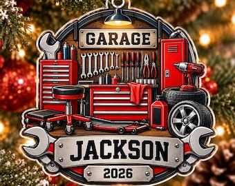 Personalized Garage Workshop Christmas Ornament, Custom Name Mechanic Garage Xmas Decor, Auto Repair Workshop Dad Husband Keepsake Gift 2026
