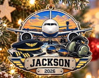 Personalized Aviation Pilot Christmas Ornament, Airplane Pilot Xmas Decor, Commercial Aviator Graduation Flight Attendant Keepsake Gift 2026