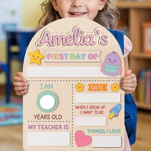 Personalized First Day of School Sign, First and Last Day of School Interchangeable Sign, Back To School Gift, Custom Wooden School Board