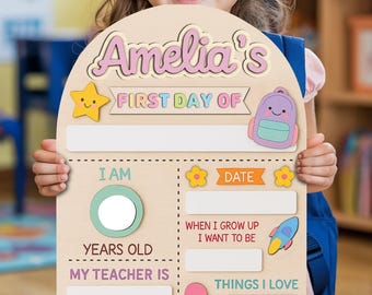 Personalisiertes Schild für den ersten Schultag, austauschbares Schild für den ersten und letzten Schultag, Geschenk für den ersten Schultag, benutzerdefinierte hölzerne Schultafel