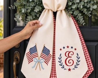 Embroidered Custom Monogram Patriotic Wreath Sash, Custom Family Name Embroidered Patriotic Sash, 1776-2026 4th of July Front Door Decor