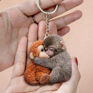 Llavero de madera de mono Viral Punch, adorable mono bebé con peluche, regalo emotivo para amantes de los animales, mono bebé Punch
