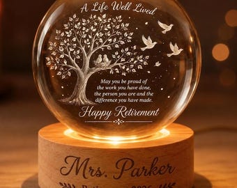 Personalized Retirement Crystal Ball Light Night, Happy Retirement LED Light,Custom Retirement Gift For Boss Co Worker, Retired Gift For Her