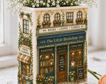 Personalized Vintage Bookshelf Library Ceramic Book Vase, Custom Name Gift for Book Lovers, Floral Bookish Gifts For Reader, Teacher Gifts