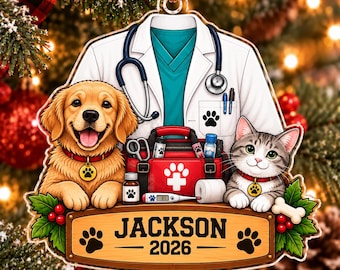 Personalized Veterinary Christmas Ornament, Custom Name Vet Tech Xmas Decor, Veterinarian Pet Doctor Animal Clinic Keepsake Gift 2026