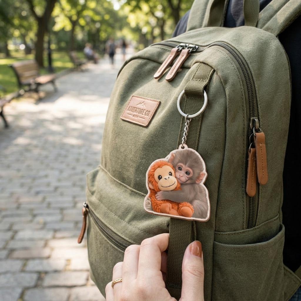 Viral Punch Monkey Wooden Keychain, Cute Baby Monkey With Plush Toy ...