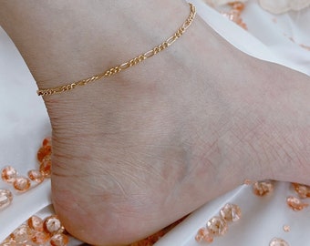 Classic Figaro Chain Anklet, 14K Gold filled chain, beach anklet, silver anklet, Bead anklet, layered anklet, minimalist ankle bracelet