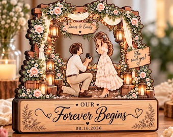 Personalized Proposal 2D Wooden Block, Custom Name Engagement Gift, She Said Yes Couple Tabletop Decor, Wedding Anniversary Keepsake Sign