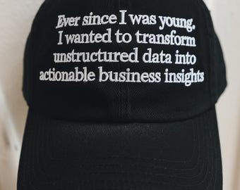 Fin da piccolo ho voluto trasformare i dati non strutturati in informazioni aziendali fruibili. Cappello ricamato, berretto di tendenza, regalo per lui.