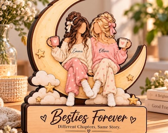 Personalized Besties Forever 2D Wooden Block, Best Friends Promise, Soul Sister Birthday Gift, Friendship Decor, Birthday Keepsake Sign