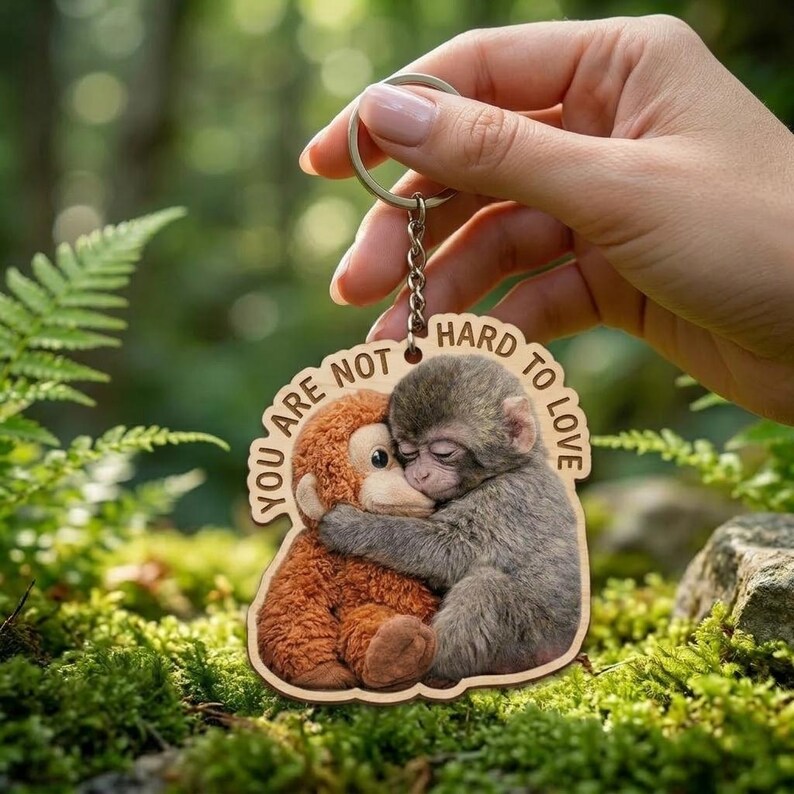 Viral Punch Monkey Wooden Keychain, Cute Baby Monkey With Plush Toy ...