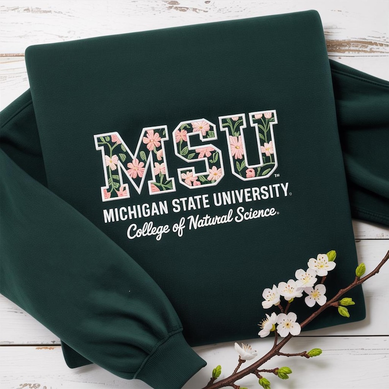 Custom College Embroidered Sweatshirt, Floral Letter Embroidered Hoodie, College University High School Crewneck, Back To School Gifts image 1