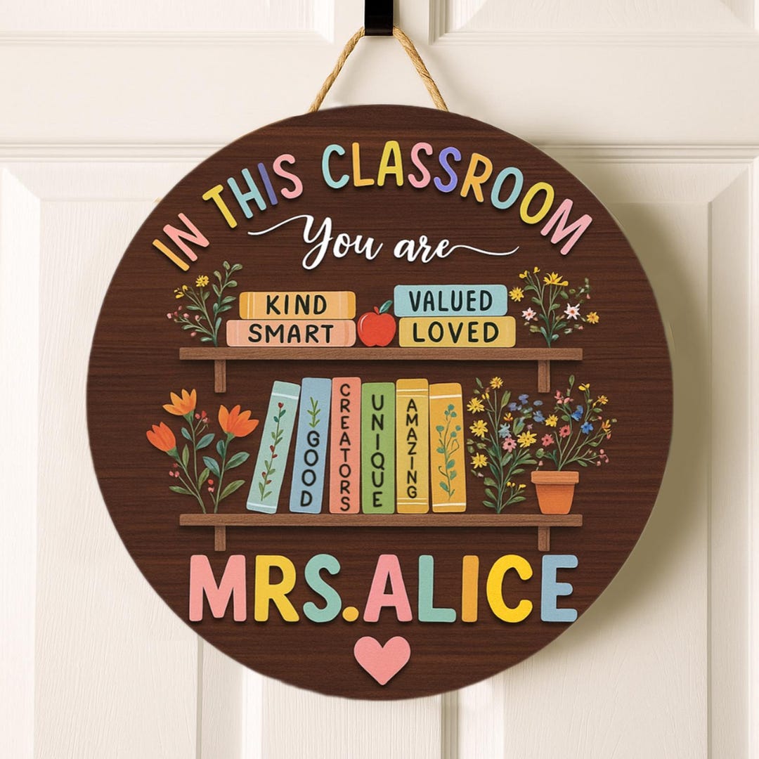 Custom 3D Teacher Door Hanger, Gift for Teacher, Floral Teacher Name ...