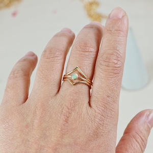 Set of 3 Ethiopian Opal Rings for Women, October birthstone Ring, Gemstone Ring, Vermeil Minimalist, Raw Crystal Ring, Big size ring image 4