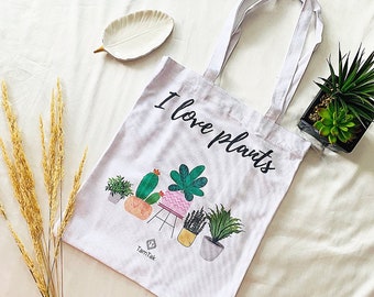 I love plants Canvas tote bags, boho tote bag, school tote bag, beach bag, shoulder bag, Large market bag, environment friendly shopping bag