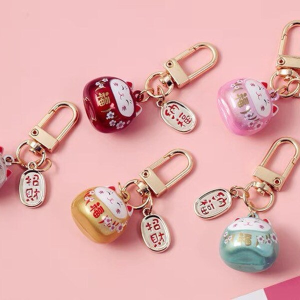 Cat Keychain Pendant, Cute Bag Charms Enamel Flower Keyring Kawaii Cat Key Chains Japanese Garden Key Ring Decoration With Pearl For Women Backpack Purse Bag Phone Decorative Ornament Accessories At Women's