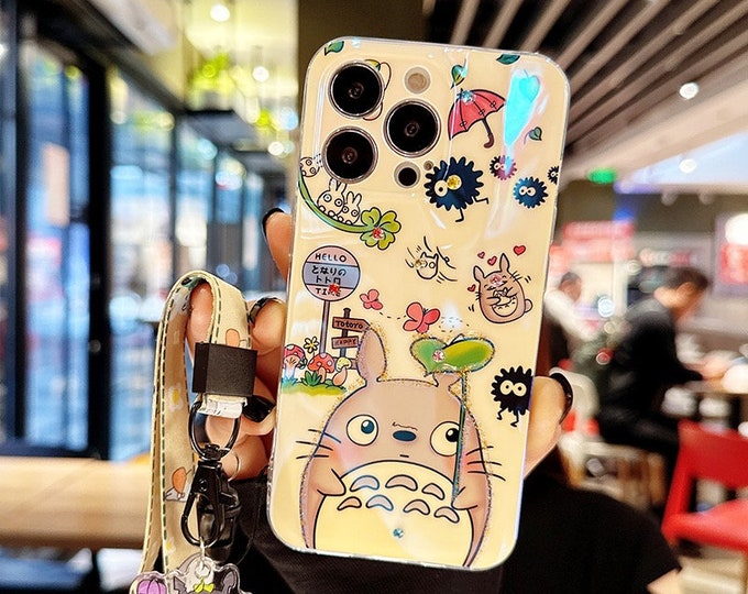 Japan anime cartoon design cute kawaii Totoro design iPhone case cover come you lanyard iPhone 7 up to iPhone 14 pro max