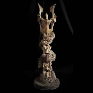 Sacred Shiva Trident Sculpture - Bone and Snake Skin Art