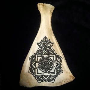 Shiva and Shakti Deer Scapula Carving with Sri Yantra and Mehndi Henna Design