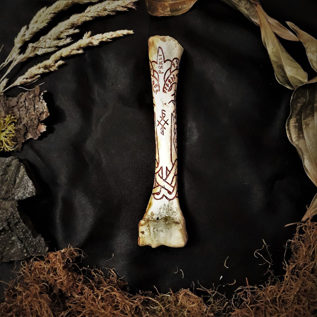 Yggdrasil Knotwork Norse Bone Carving With Names of Odin in Runes