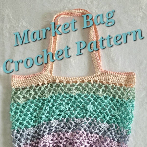 CROCHET PATTERN, Seashell Market Bag,  Beach Tote, Pool Bag, Summer Tote Bag, written instructions, instant digital download, pdf and photos