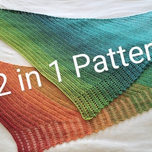 CROCHET PATTERN, Birdwing Shawl,  Elongated or Triangular Wrap, Cotton Cake Twirl, 2 in 1 written instructions, instant digital download