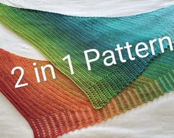 CROCHET PATTERN, Birdwing Shawl,  Elongated or Triangular Wrap, Cotton Cake Twirl, 2 in 1 written instructions, instant digital download