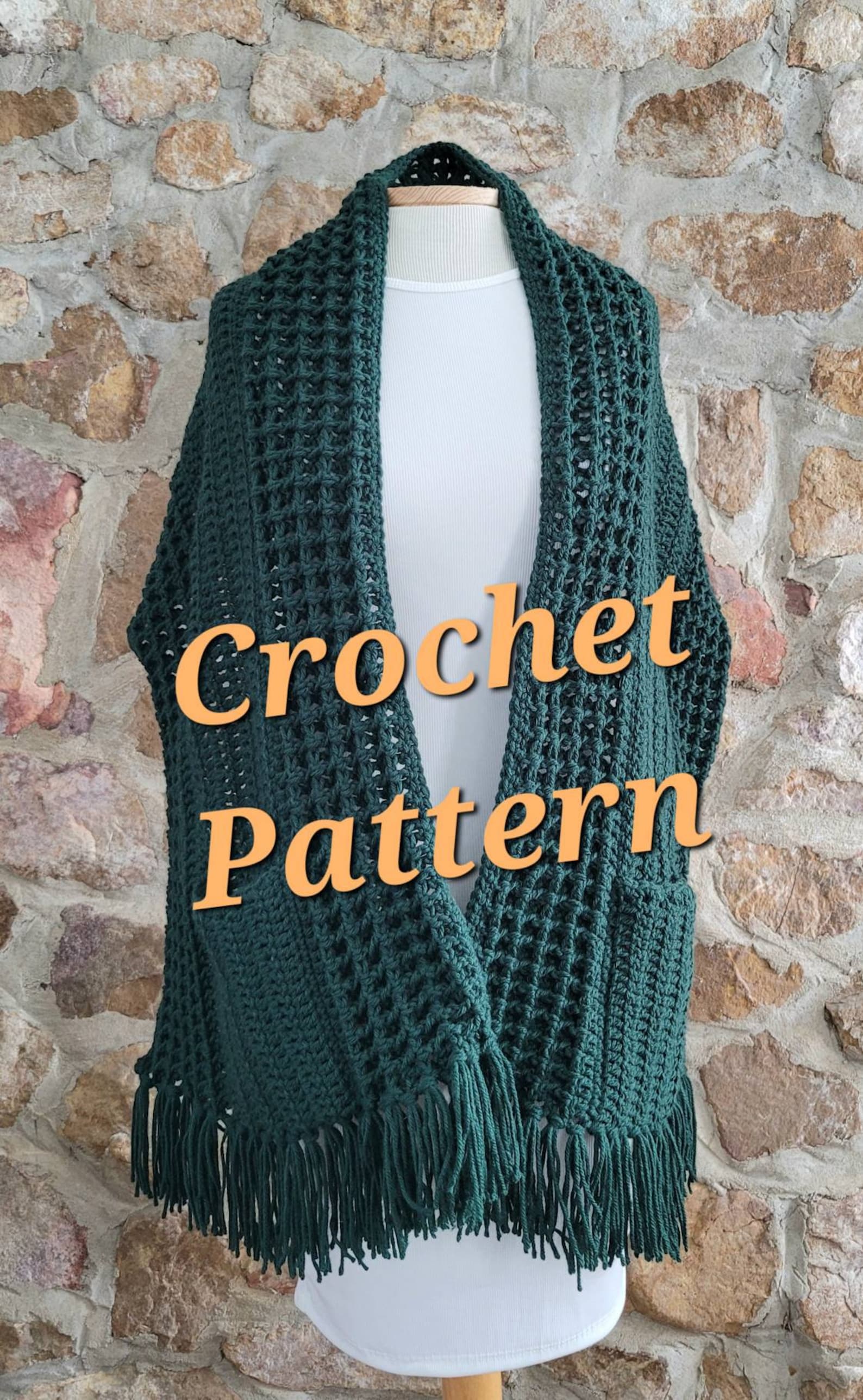 CROCHET PATTERN, Mini Waffle Pocket Shawl, No Sew Design, Rectangle ...