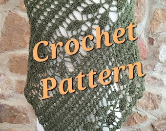 CROCHET PATTERN, Climbing Leaves Stripe Shawl, Fall or Spring, Triangle Wrap, written instructions, instant digital download, pdf and photos