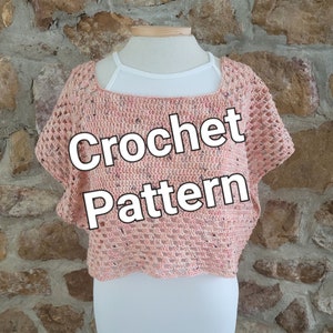CROCHET PATTERN, Granny Merge Blouse, Drop Shoulder Crop Top, written instructions and photos, instant digital download PDF