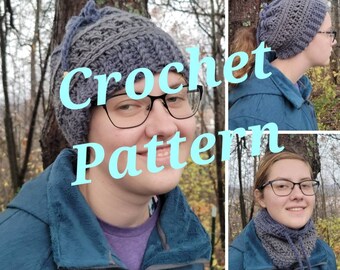 CROCHET PATTERN, Smoky Mountain Warmer Hat, Neckwarmer Beanie or Ponytail Hat, written instructions and photos, instant digital download PDF