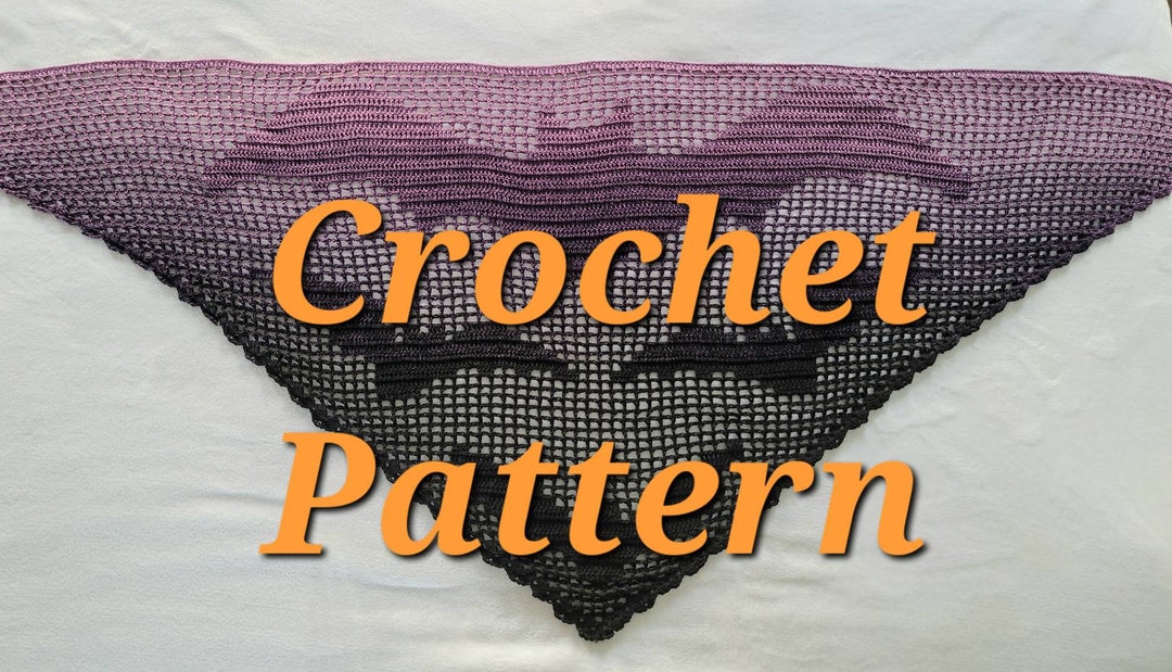 CROCHET PATTERN, Cloud of Bats Shawl, Halloween Accessory, Filet Bat Shawl, written instructions and chart, instant digital download PDF