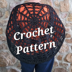 CROCHET PATTERN, Spider Web Poncho, Halloween Accessory, Hi Low Poncho Cape, written instructions with photos, instant digital download PDF