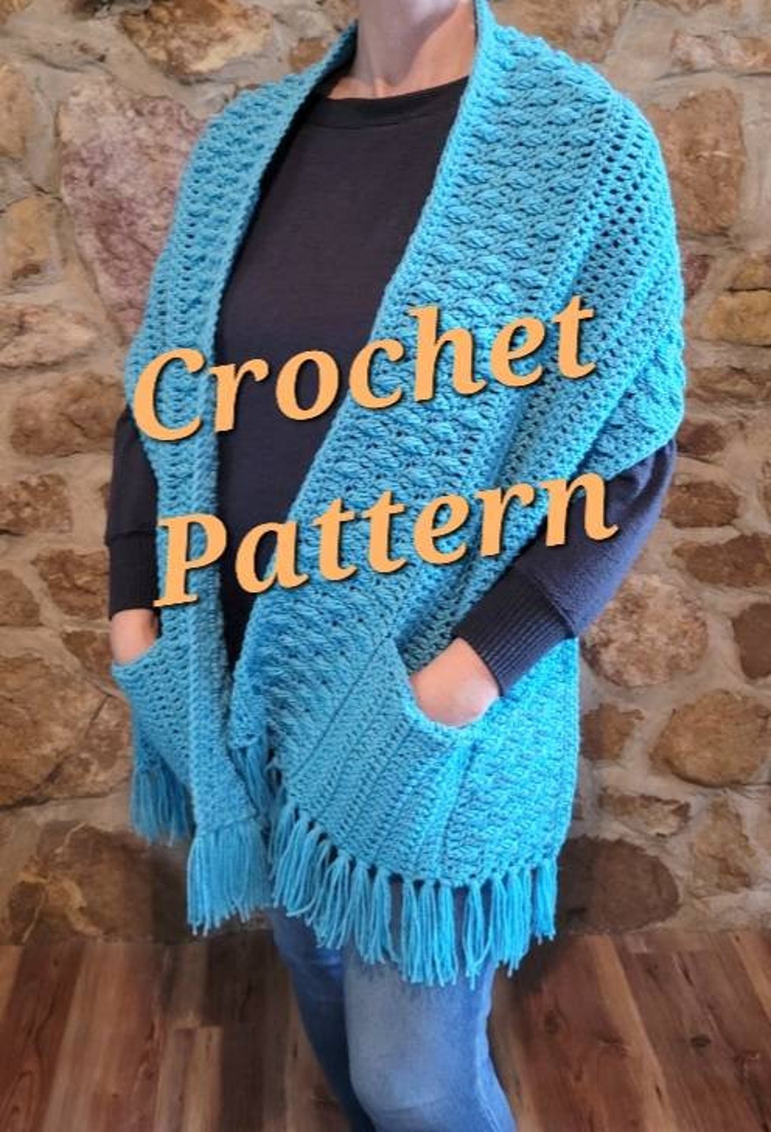 CROCHET PATTERN, Rainy Day Pocket Shawl, No Sew Pocket, Cozy Shawl