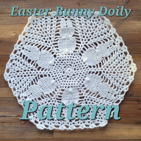Easter Bunny Doily Pattern, Hexagon Bunny Doily, Acrylic Easter Centerpiece, crochet Pdf tutorial with photos, instant digital download
